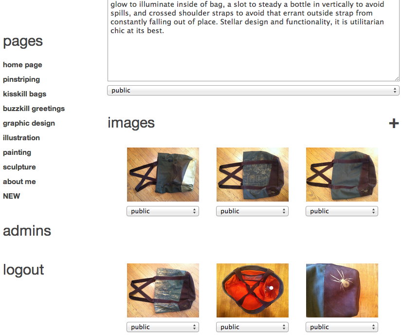 Admin image uploads on larger screens.