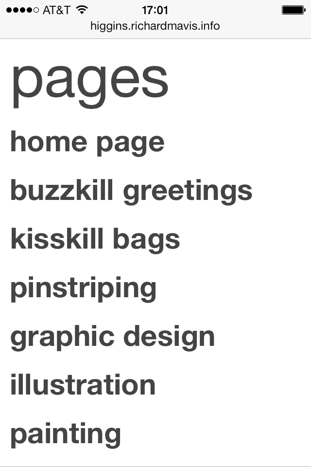 Admin page menu on small screens.